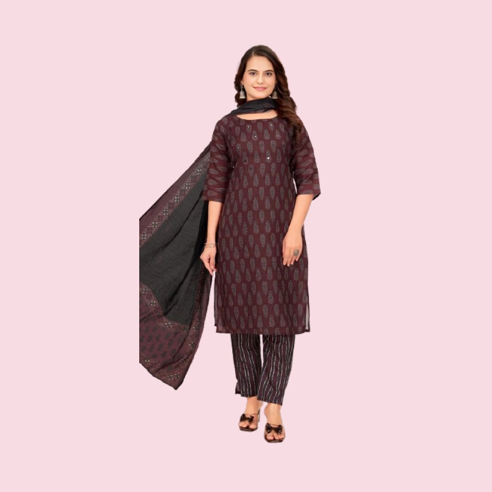 STARLINK :  Women’s Straight Fit Printed Cotton Kurta with Pants and Dupatta