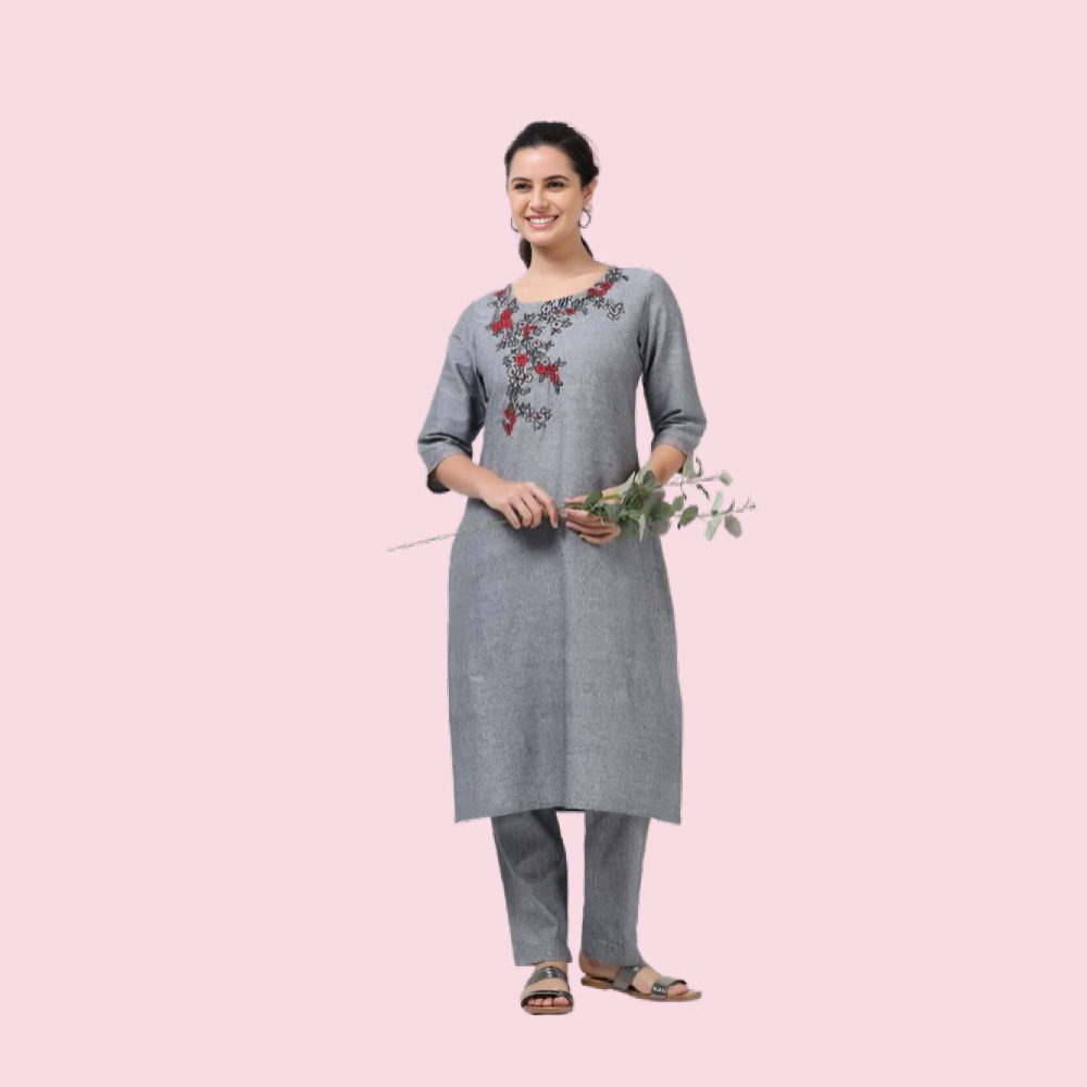 MARCIA :  Embroidery Cotton Kurta Set