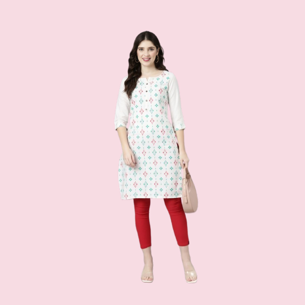 MARCIA :  White Embroidery Cotton Kurta Set