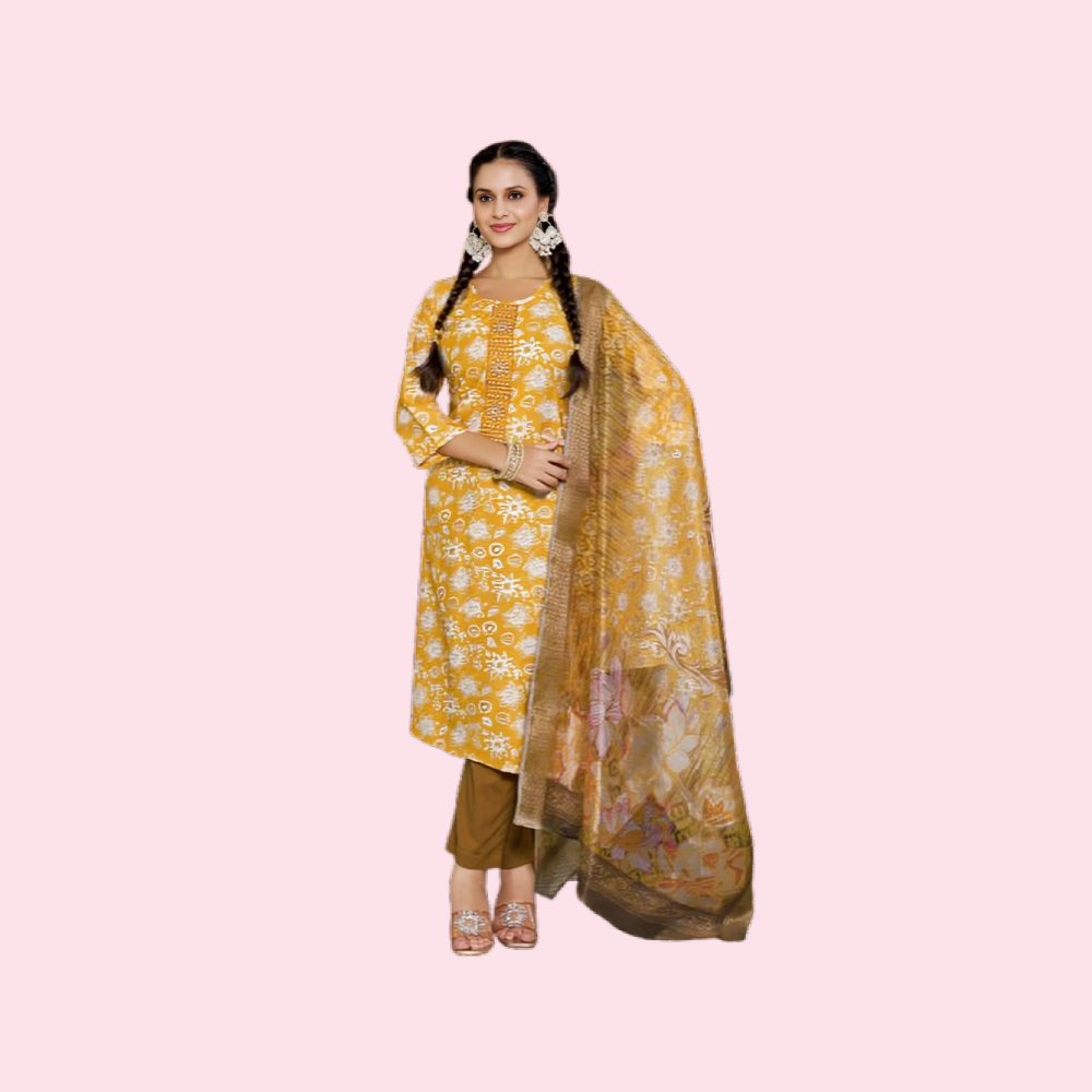 TANIKSH :  Women Cotton Block Printed Kurta Pant With Dupatta