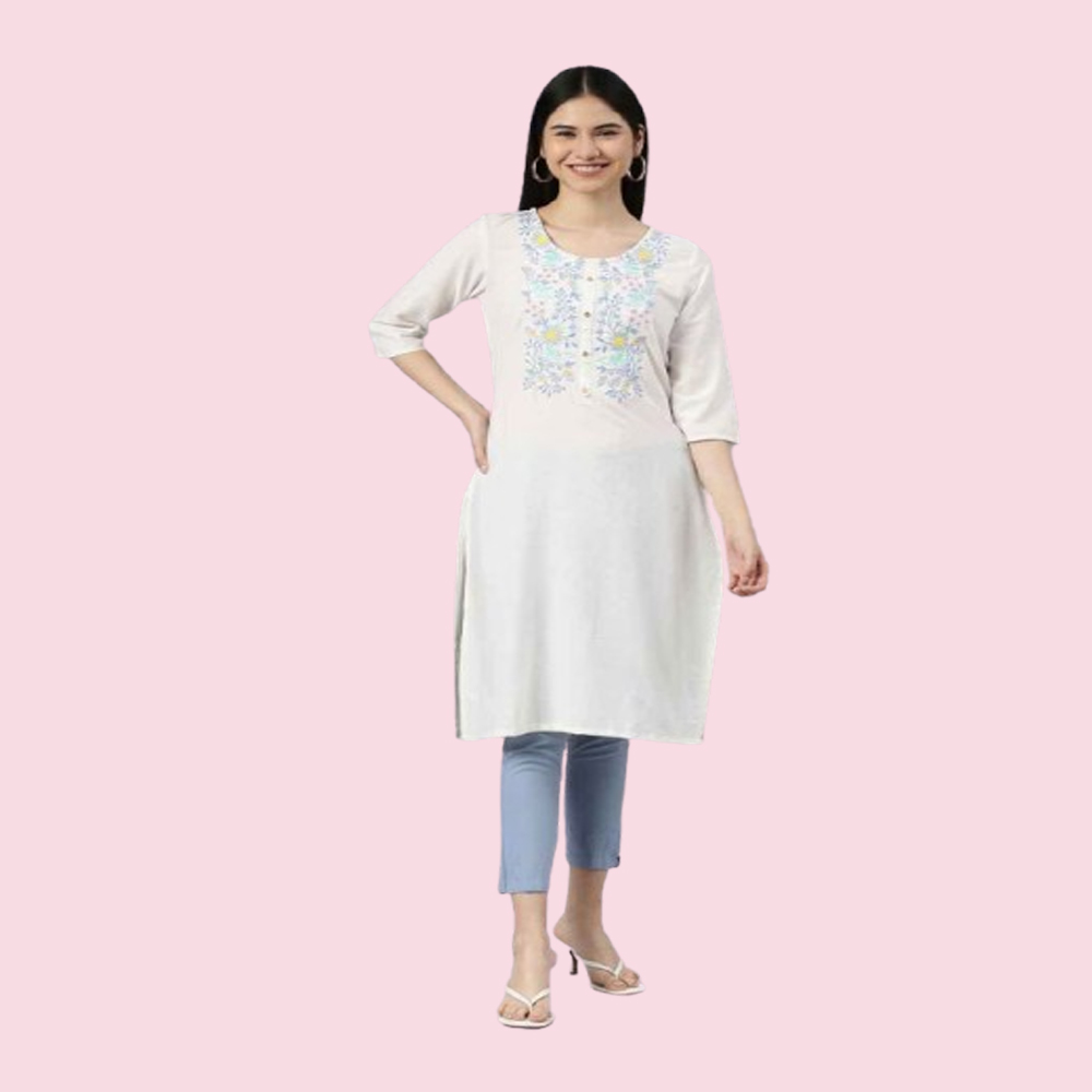 MARCIA : White Embroidery Cotton Kurta Set