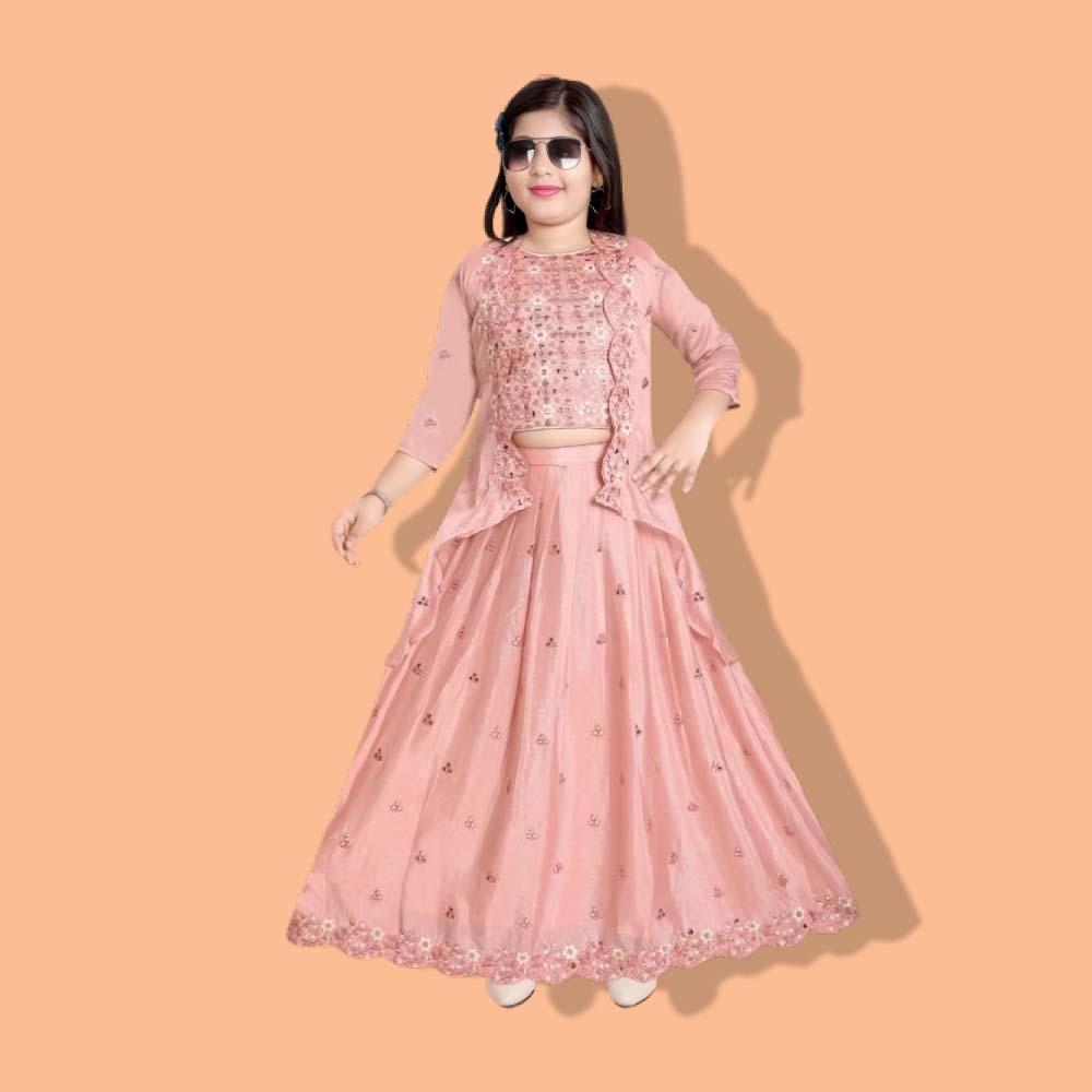 SAMEERA GARMENTS :  Girl’s Modern Lehenga Choli with Koti – Indo-Western,  Soft Fabric And Comfortable, Readymade