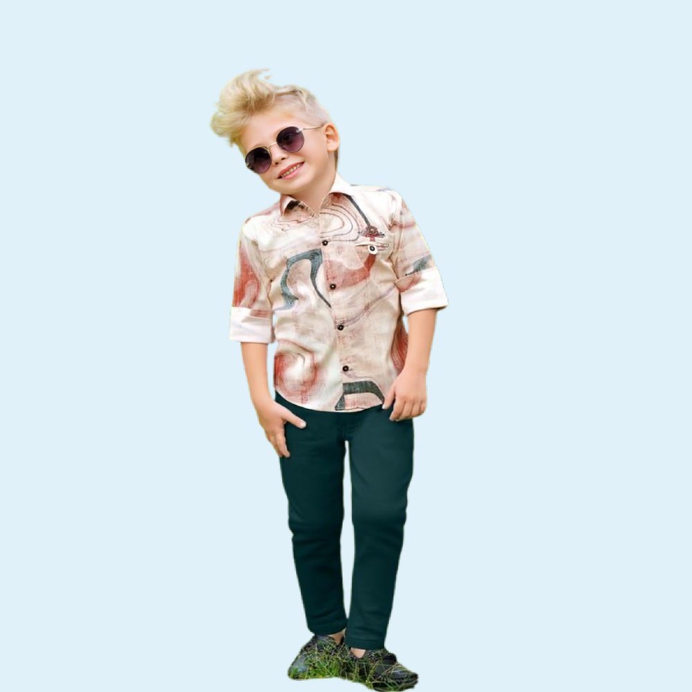 TOEFL :  Trendy Boys Shirt And Pant Set | Boys Pocket Shirt With Paint