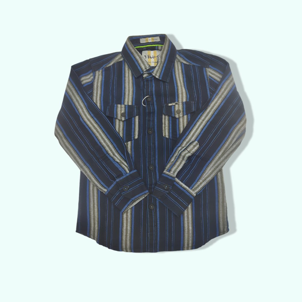 BLU-O : Striped Cotton Full Sleeve Casual Shirt for Boys with pocket l