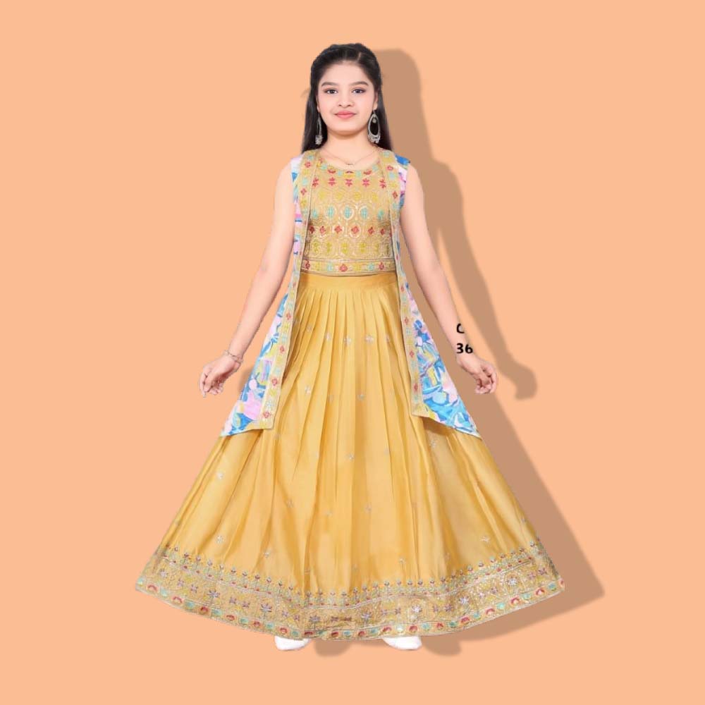 GULISTAN : Girl’s Modern Lehenga Choli with Koti – Indo-Western, Cotton Blend, Soft Fabric And Comfortable, Readymade