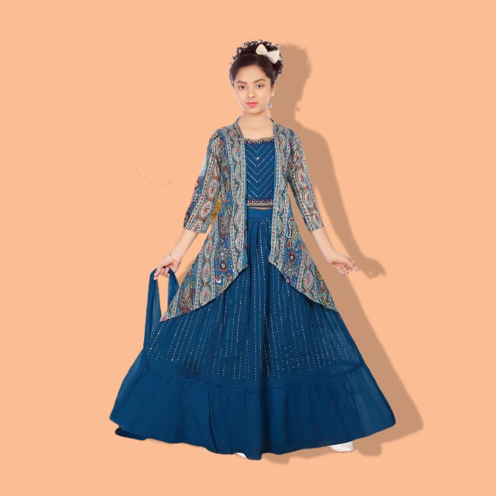 GUDIYA : Girl’s Modern Lehenga Choli with Koti – Indo-Western,  Soft Fabric And Comfortable, Readymade