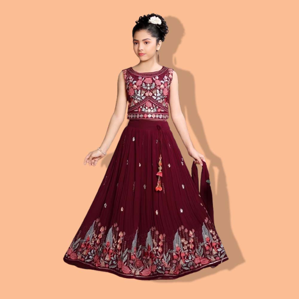 GUDIYA : Girls Ethnic Wear Rayon Flower Printed Readymade Lehenga Choli Set