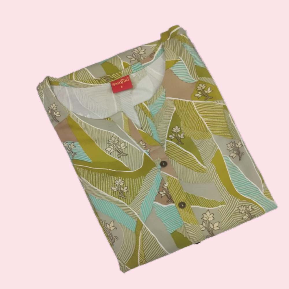 SAMJHO : Women’s  Calf Length Printed Straight Round Neck Kurta