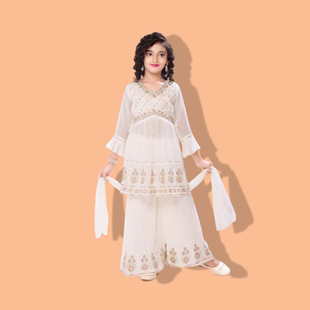 SEHAR : Kids Girls Aliya Cut Top with Gharara Dupatta set