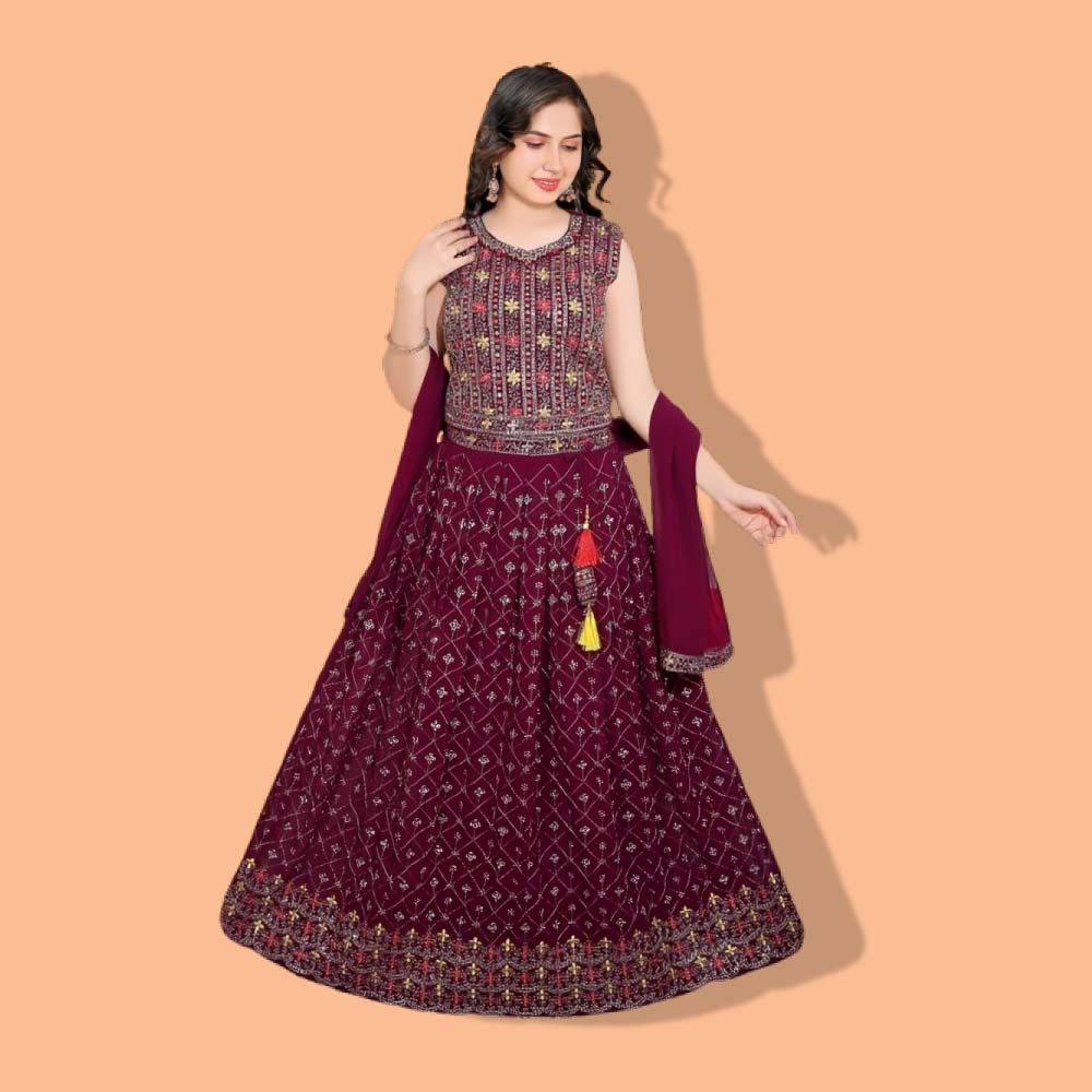 SEHAR : Kids Ethnic Wear Schiffli Sequence Lehenga Choli for Girls With Dupatta