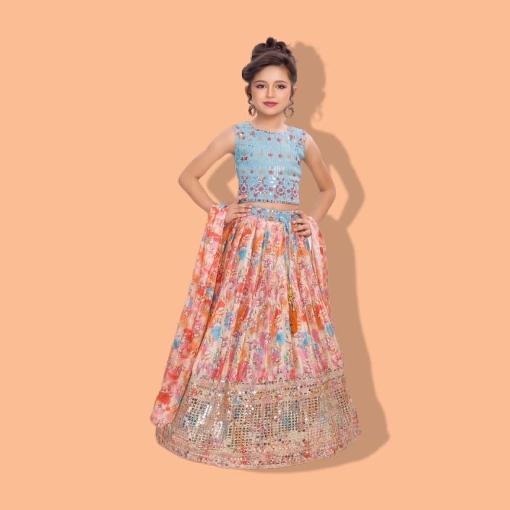 SEHAR : Girls Ethnic Wear Rayon Flower Printed Readymade Lehenga Choli Set