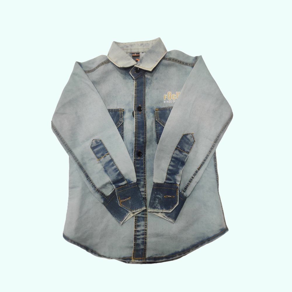 PASSWORLD :  Boy Casual Double Pocket Denim Shirt