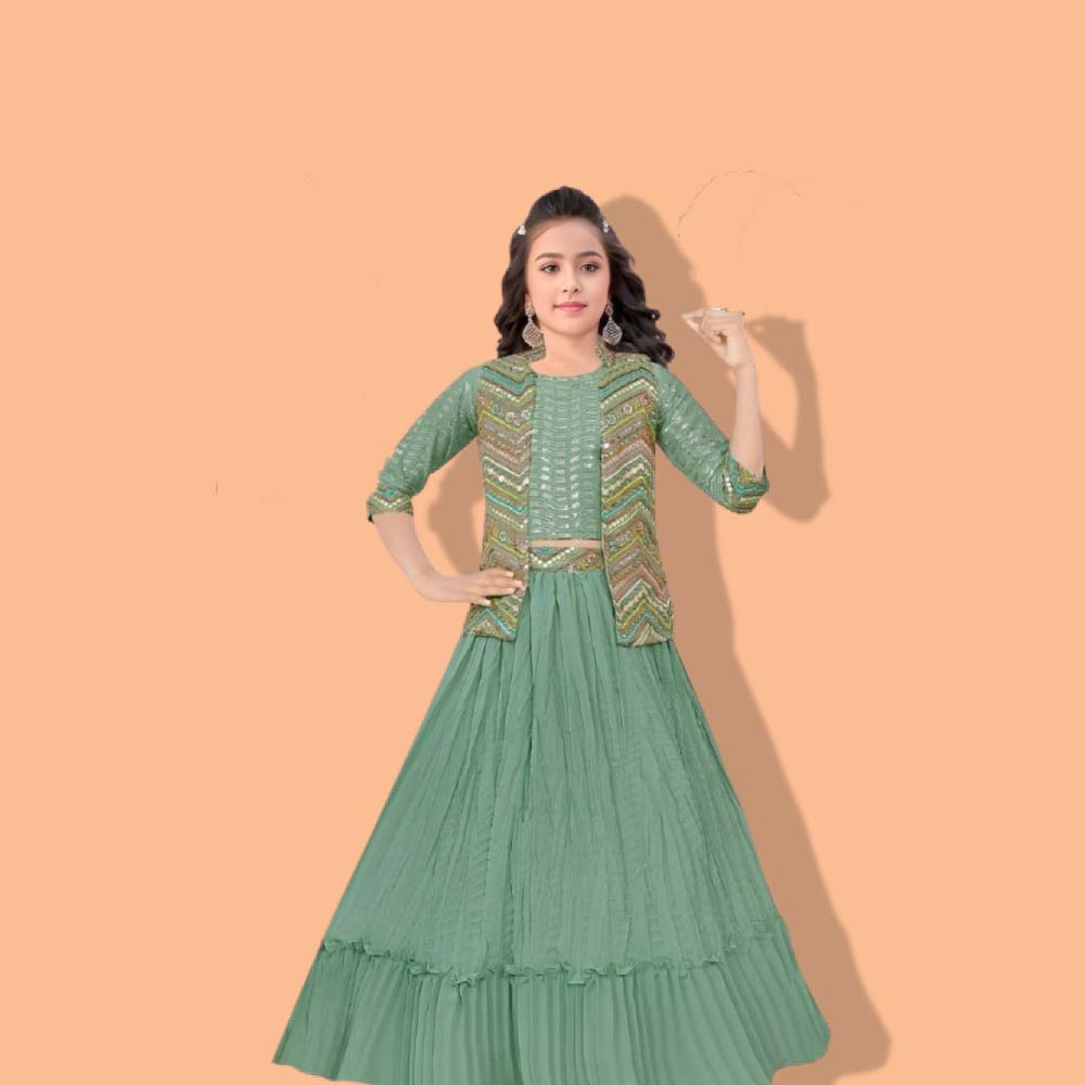 HOLLYDOLLY : Girl’s Modern Lehenga Choli with Koti – Indo-Western, Cotton Blend, Soft Fabric And Comfortable, Readymade